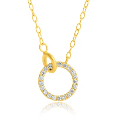 MAXCOLOR 14K YELLOW GOLD LOOP 1MM ROUND DIAMOND INTERLOCKING NECKLACE