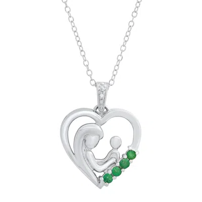 MAXCOLOR STERLING SILVER PROMO EMERALD & DIAMOND ACCENT MOTHER & CHILD NECKLACE PENDANT