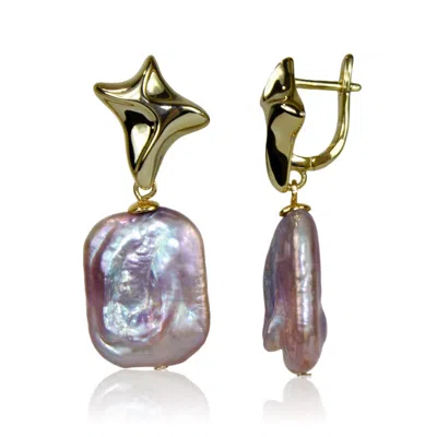 MAYFAIR PEARLS WOMEN'S GOLD / PURPLE GOLDEN STAR PURPLE BAROQUE PEARL EARRINGS