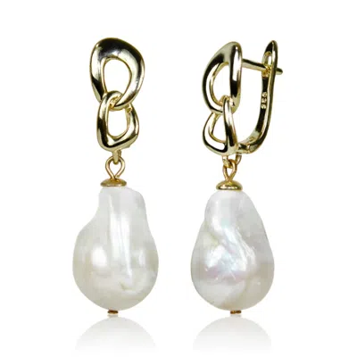 MAYFAIR PEARLS WOMEN'S GOLD / WHITE GOLDEN LINK WHITE BAROQUE PEARL EARRINGS
