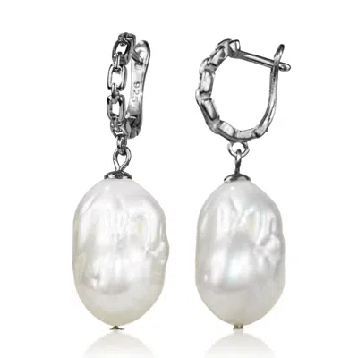 MAYFAIR PEARLS WOMEN'S WHITE / SILVER LUNA CHAIN BAROQUE PEARL EARRINGS
