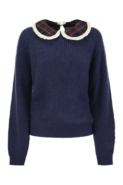 MC2 SAINT BARTH MC2 SAINT BARTH CALIA - RIBBED JUMPER WITH VELVET COLLAR AND BOW