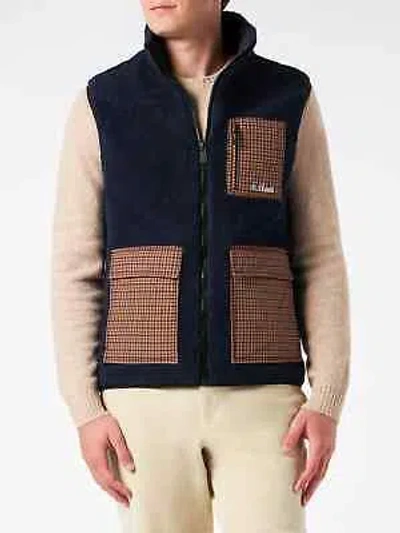 MC2 SAINT BARTH MC2 SAINT BARTH MAN BLUE SHERPA VEST JACKET WITH CHECK PATCH POCKETS