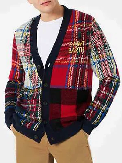 MC2 SAINT BARTH MC2 SAINT BARTH MAN TARTAN KNITTED CARDIGAN WITH SAINT BARTH EMBROIDERY