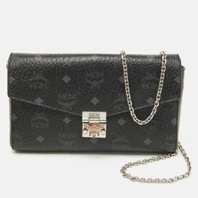 MCM BLACK VISETOS COATED CANVAS PATRICIA FLAP SHOULDER BAG