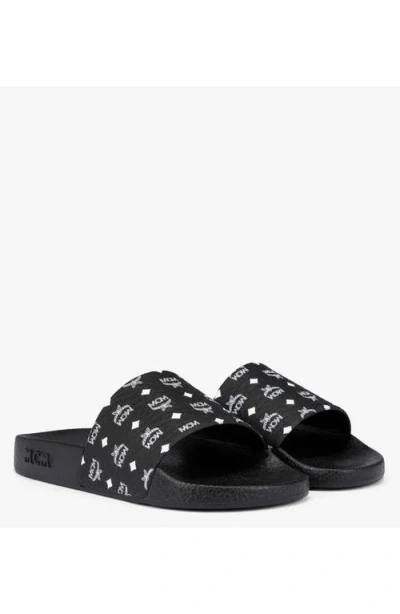 MCM MONOGRAM PRINT RUBBER SLIDES