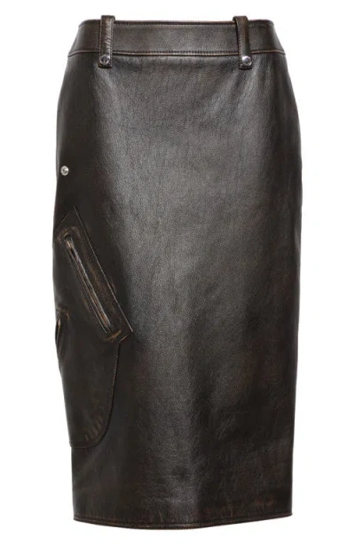 ALEXANDER MCQUEEN MCQUEEN ANTIQUED LEATHER PENCIL SKIRT
