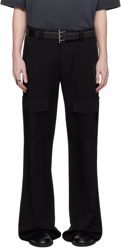 ALEXANDER MCQUEEN BLACK WOOL OVERDYED LOW-RISE CARGO PANTS