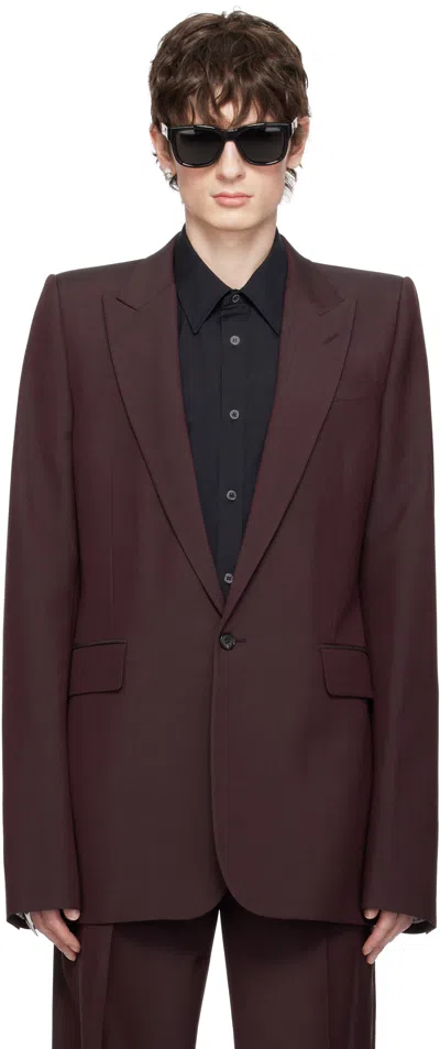 ALEXANDER MCQUEEN BURGUNDY STACKED SHOULDER SINGLE-BREASTED BLAZER