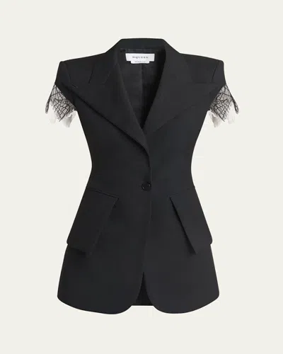 ALEXANDER MCQUEEN LACE-TRIM SINGLE-BREASTED BLAZER VEST
