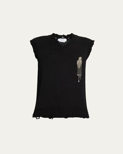 ALEXANDER MCQUEEN MEN'S SWEATER VEST WITH EMBELLISHED PATCH