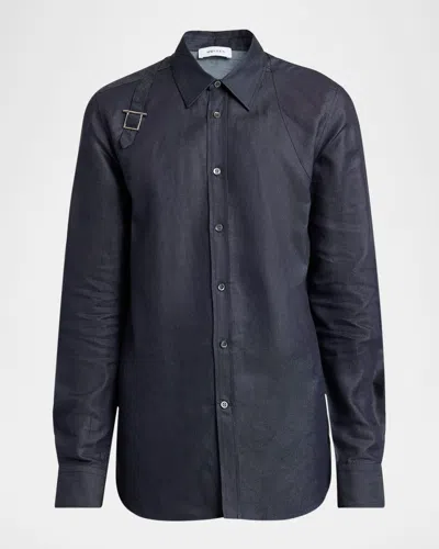 ALEXANDER MCQUEEN MEN'S T-BAR HARNESS DENIM SHIRT