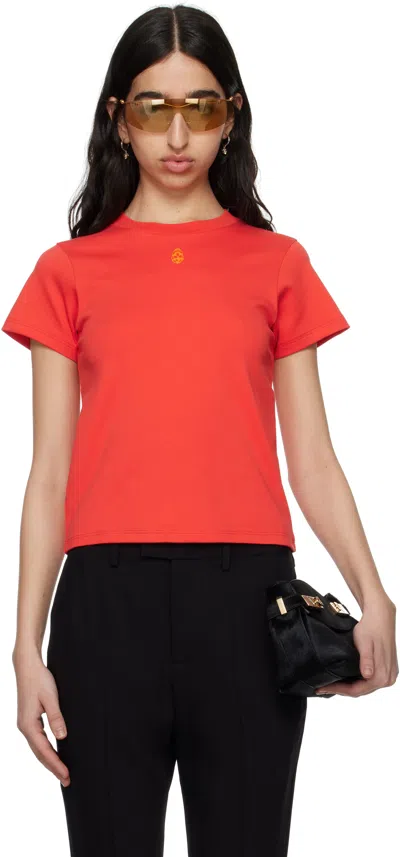 ALEXANDER MCQUEEN RED EMBROIDERED SKULL T-SHIRT