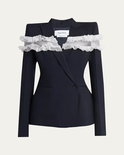 ALEXANDER MCQUEEN RUFFLE INSET SINGLE-BREASTED BLAZER