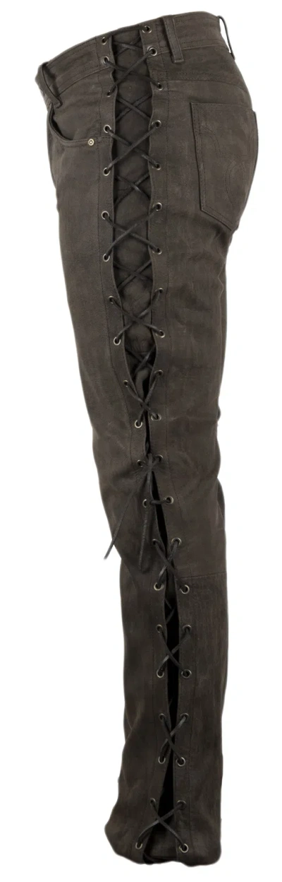 MDM NUBUK LEDERHOSE BIKERHOSE ROCKERHOSE MOTORRAD LEDERJEANS BRAUN GESCHNÜRT