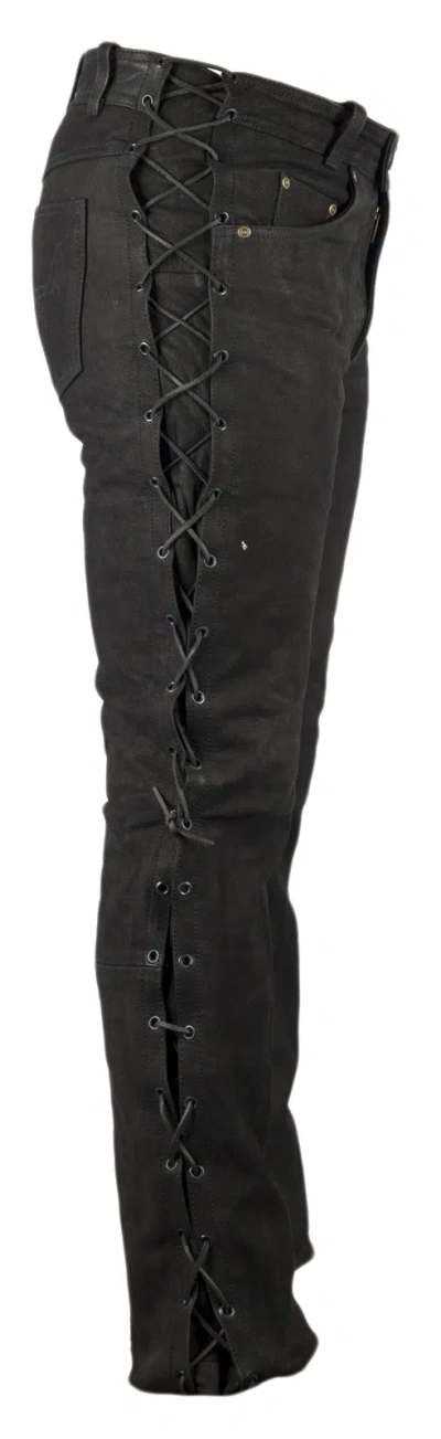 MDM NUBUK LEDERHOSE SEITEN GESCHNÜRT BIKERHOSE LEDERJEANS CHOPPER MOTORRAD