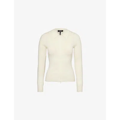 ME AND EM WOMENS CREAM RIBBED SPREAD-COLLAR WOOL-BLEND JUMPER