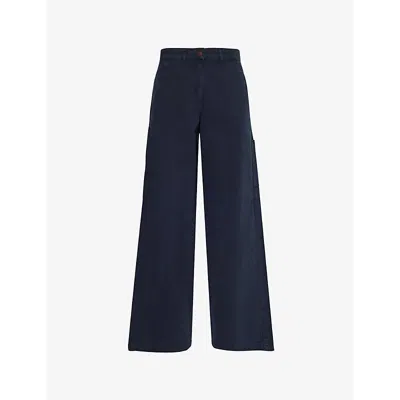 ME AND EM WOMENS NAVY TWILL PATCH-POCKETS WIDE-LEG MID-RISE COTTON-TROUSERS