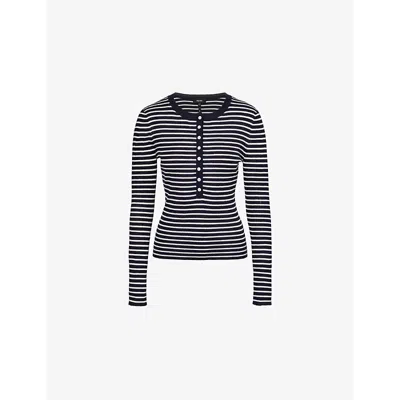 ME AND EM WOMENS NAVY/CREAM STRIPED LONG-SLEEVES WOOL AND CASHMERE-BLEND JUMPER