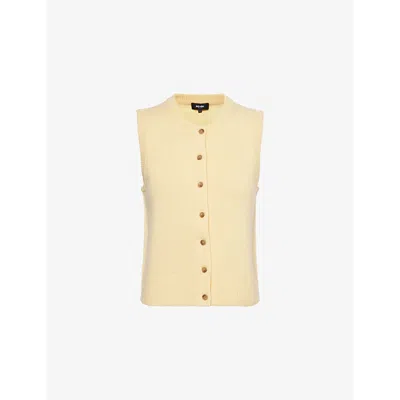 ME AND EM WOMENS SUNLIGHT YELLOW ROUND-NECK RIBBED-TRIMS CASHMERE VEST