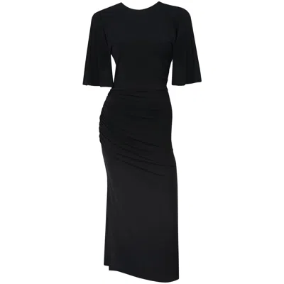 ME&THEE WOMEN'S NEVERTHELESS BLACK RUCHED MIDI DRESS