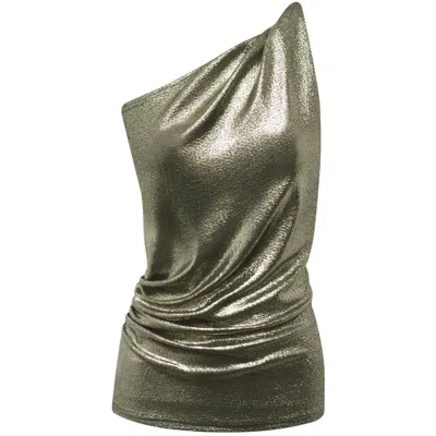 ME&THEE WOMEN'S GOLD / SILVER NEXT STEPS GOLD METALLIC ONE SHOULDER TOP