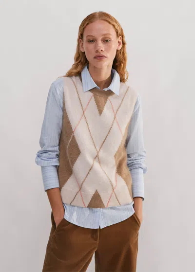 ME+EM BRUSHED CASHMERE ARGYLE RELAXED SWEATER VEST