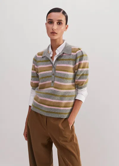 ME+EM BRUSHED CASHMERE POUF SLEEVE COLLARED TEE