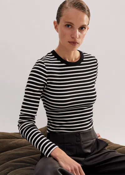 ME+EM COTTON STRIPE RIB LONG SLEEVE TOP