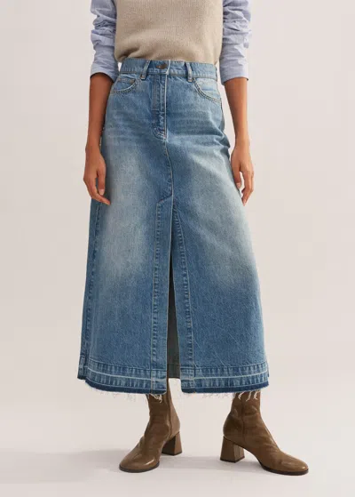 ME+EM DISTRESSED DENIM MAXI SKIRT
