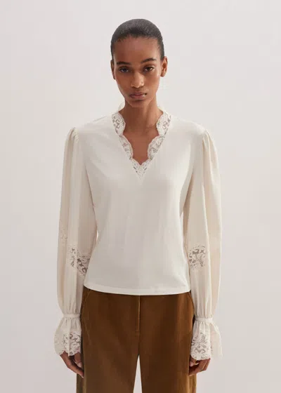 ME+EM SATIN LACE LAYERING BLOUSE