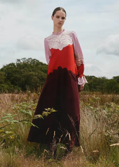 ME+EM SILK COLOR BLOCK LACE MAXI DRESS + BELT