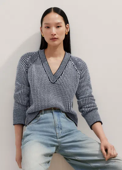 ME+EM TEXTURED STITCH COTTON V-NECK JUMPER