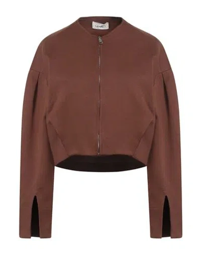 MEIMEIJ MEIMEIJ WOMAN JACKET BROWN SIZE 8 VISCOSE, POLYAMIDE, ELASTANE, ACETATE