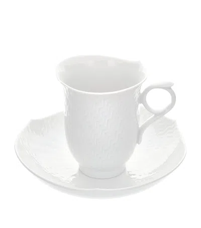 MEISSEN WAVE RELIEF COFFEE CUP AND SAUCER
