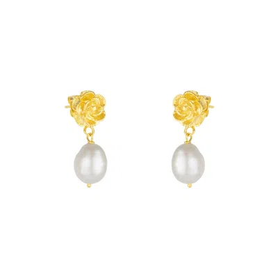 MEJOMA WOMEN'S GOLD ROSE DROP EARRING WITH PEARL