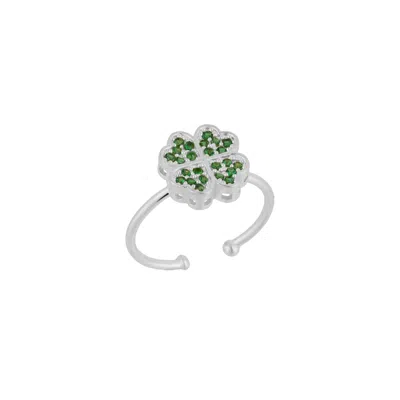 MEJOMA WOMEN'S GREEN / SILVER FOUR LEAVES CLOVER RING IN SILVER WITH GREEN GEMSTONES