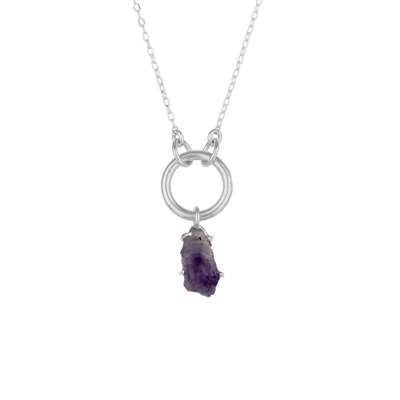 MEJOMA WOMEN'S RAW AMETHYST GEMSTONE PENDANT CHAIN LINK SILVER NECKLACE