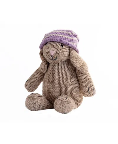 MELANGE COLLECTION KNIT COTTON BROWN BUNNY IN SLOUCH HAT - AGES 0+