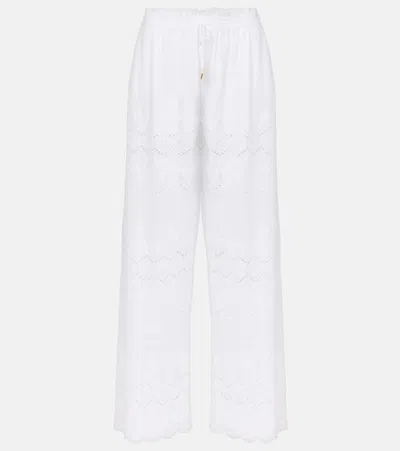 MELISSA ODABASH IMMY BRODERIE ANGLAISE COTTON WIDE-LEG PANTS