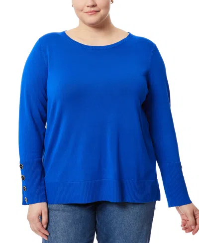 MELISSA PAIGE PLUS SIZE BUTTON-CUFF BOAT-BECK SWEATER