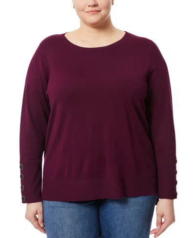 MELISSA PAIGE PLUS SIZE BUTTON-CUFF BOAT-BECK SWEATER