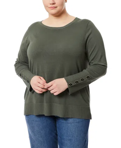 MELISSA PAIGE PLUS SIZE BUTTON-CUFF BOAT-BECK SWEATER