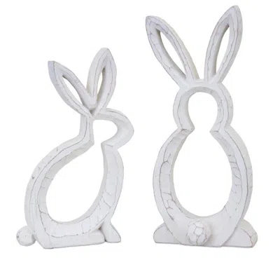 MELROSE INTERNATIONAL CARVED STONE BUNNY OUTLINE DECOR (SET OF 2) - WHITE, GREY