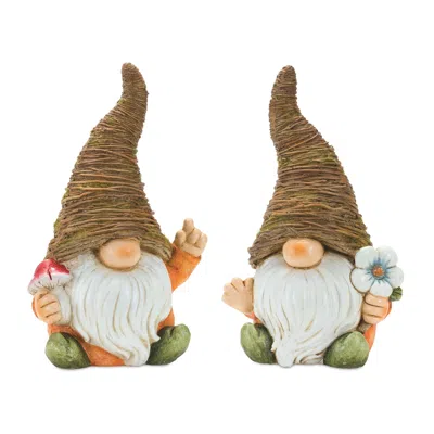 MELROSE INTERNATIONAL DISTRESSED GARDEN RABBIT STATUE (SET OF 2) - PINK, GREY