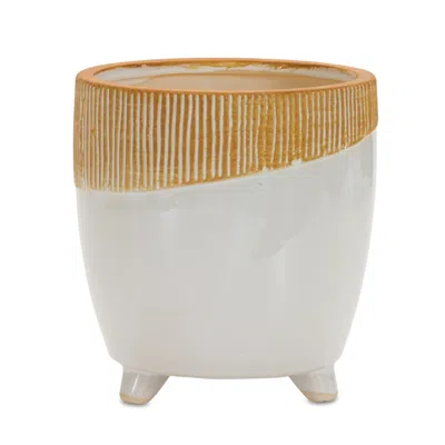 MELROSE INTERNATIONAL DUAL TONE CERAMIC PLANTER 7.75"H - BROWN, WHITE