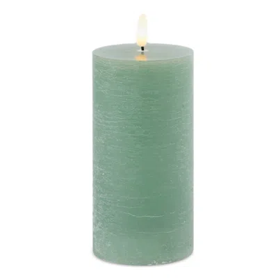 MELROSE INTERNATIONAL FIA WICK GREEN PILLAR CANDLE (SET OF 2) - GREEN