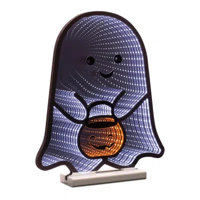 MELROSE INTERNATIONAL GHOST W/CANDY BUCKET EKKOLIGHT 16"H - WHITE, ORANGE, BLACK