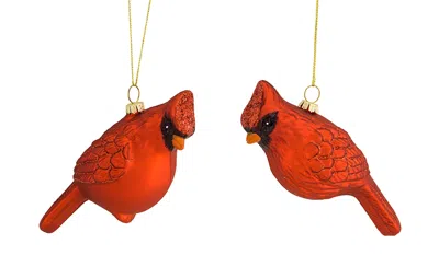 MELROSE INTERNATIONAL GLASS CARDINAL BIRD ORNAMENT (SET OF 12) - RED