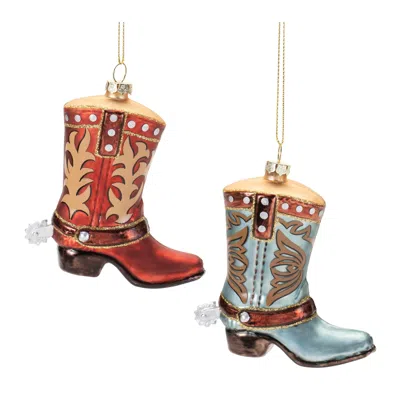 MELROSE INTERNATIONAL GLASS COWBOY BOOT ORNAMENT (SET OF 6) - BLUE, RED